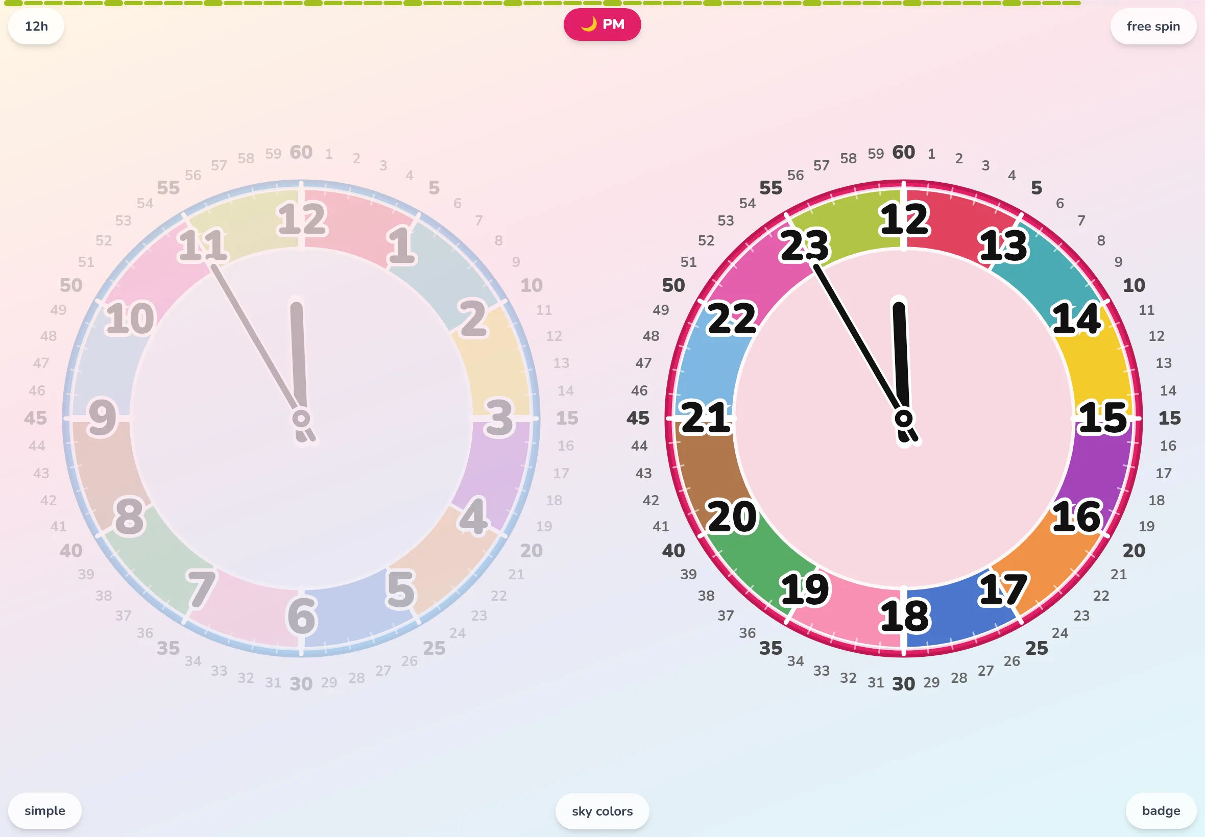 EduClock in Detailed mode: minute numbers 1–60 line the outer ring, so it's clear how far the long hand reaches.
